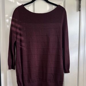 LOFT Dark Purple Crew Neck Sweater with 3/4 Sleeves